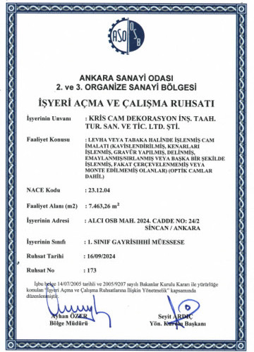 ASO OSB İşyeri Açma ve Çalışma Belgesi